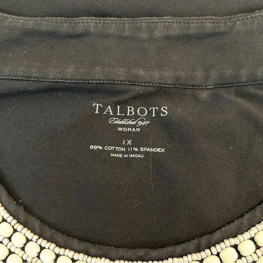 Talbots Women’s Black Pleated Cotton Blend Tank W/ Cream Beaded Neckline Sz 1X